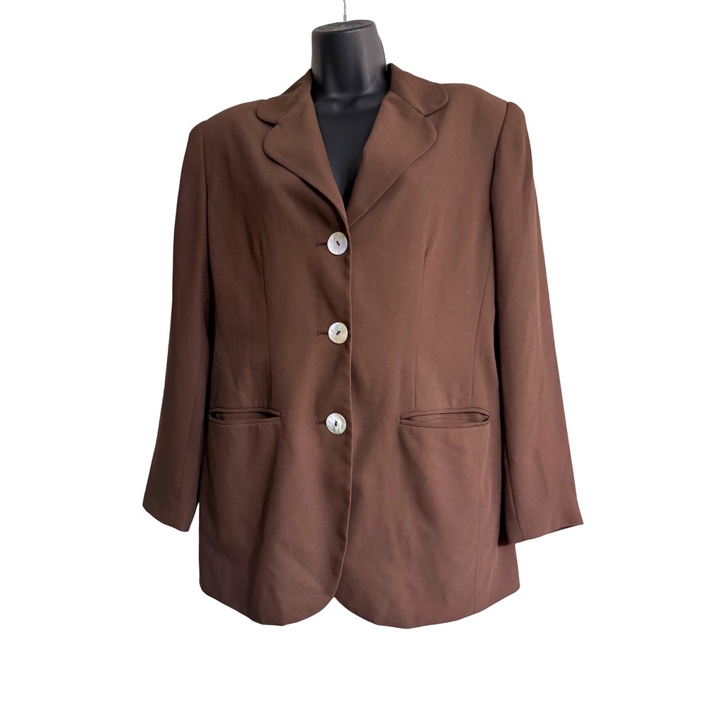 Worthington Petite Brown Blazer Jacket Size 12P Iridescent Buttons Professional